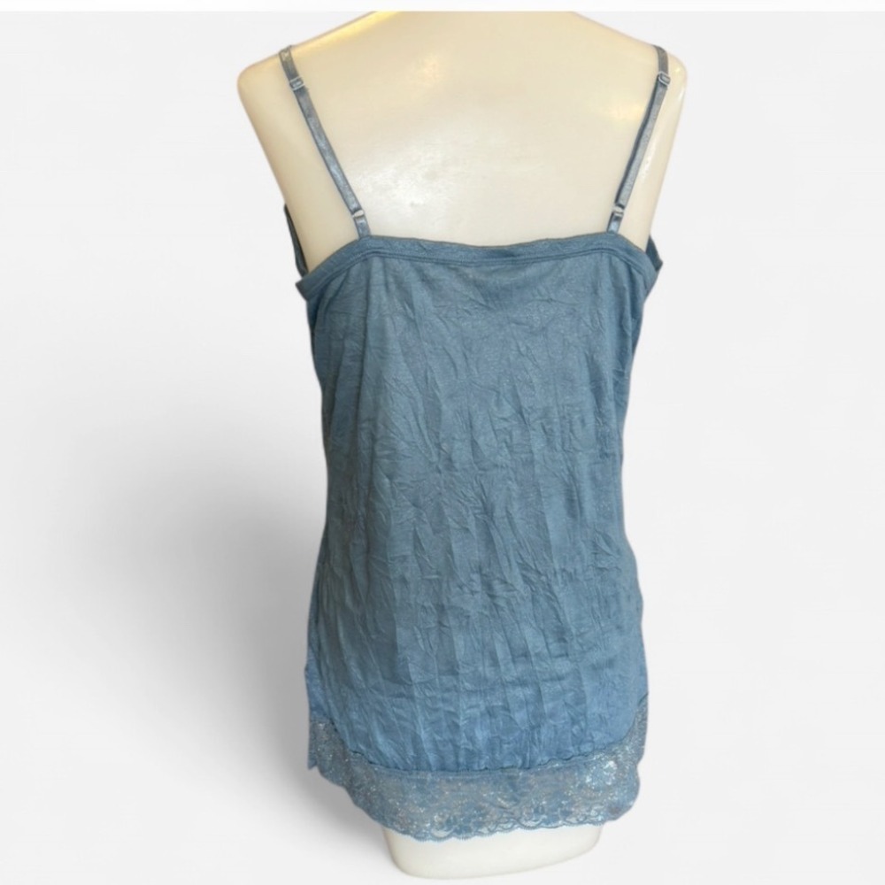 Vanity Y2K Coquette Balletcore Camisole Top Blue Metallic Lace Womens Large - Picture 2 of 7